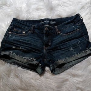 American eagle dark wash distressed denim shorts